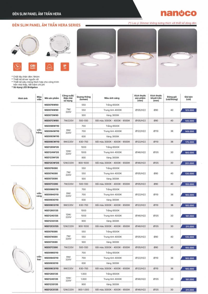 Đèn led âm trần viền trắng 7W NSD073W90 Nanoco
