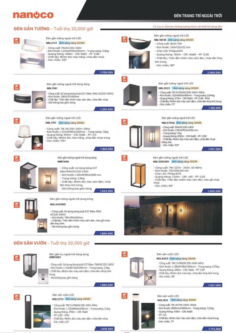 Đèn led sân vườn 7W NGL1913 Nanoco IP54