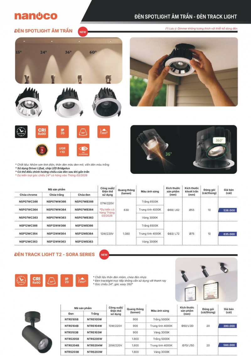 Đèn led âm trần chóa đen 7W NSP07WB366 Nanoco