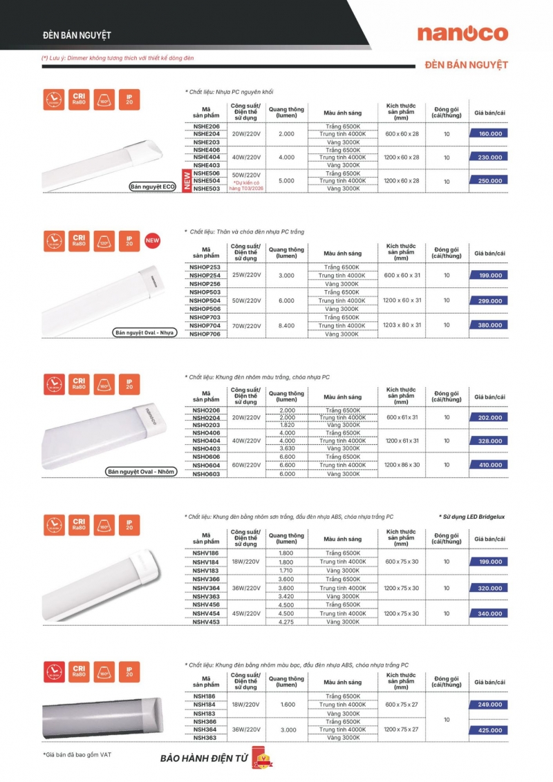Đèn led bán nguyệt 50W NSHOP503 1m2 Nanoco