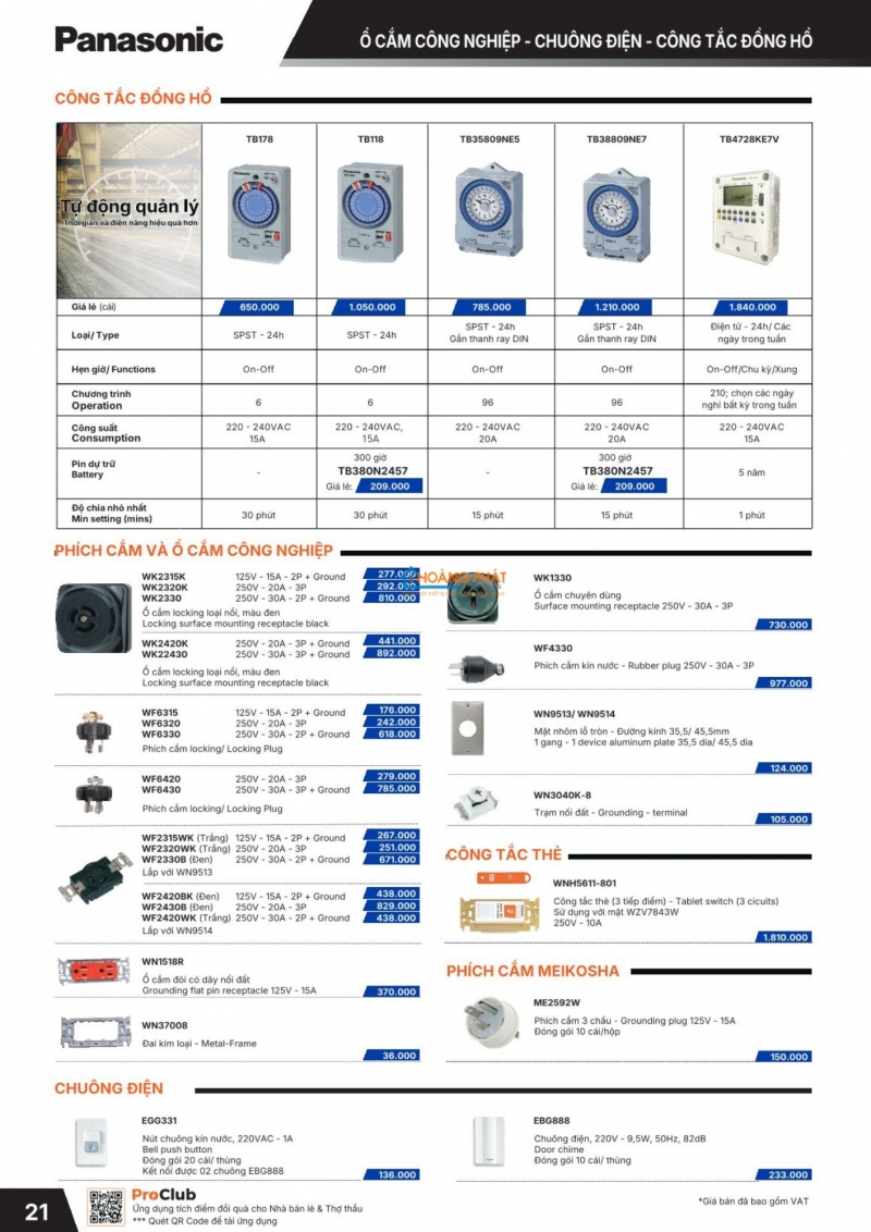Bảng giá thiết bị điện Panasonic 2026 mới nhất