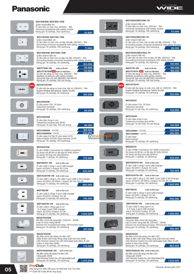Bảng giá thiết bị điện Panasonic 2026 mới nhất