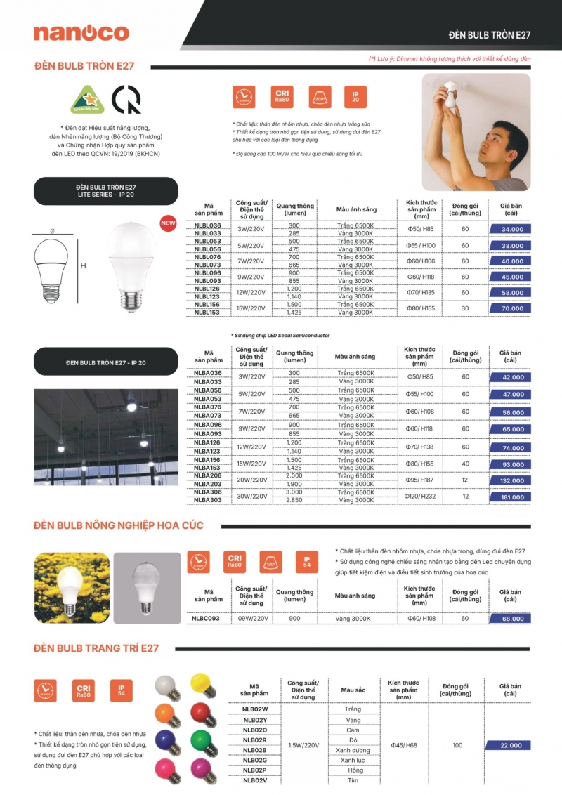 Đèn led bulb 15W NLBL153 Nanoco