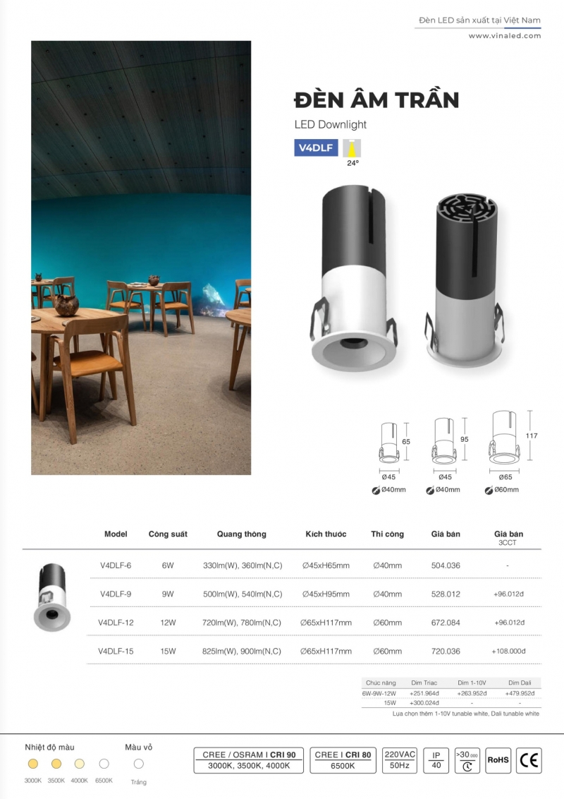 Đèn led âm trần 6W V4DLF-6 Vinaled