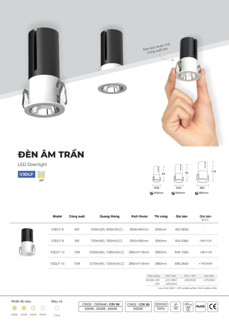 Đèn led âm trần 9W V3DLF-9 Vinaled