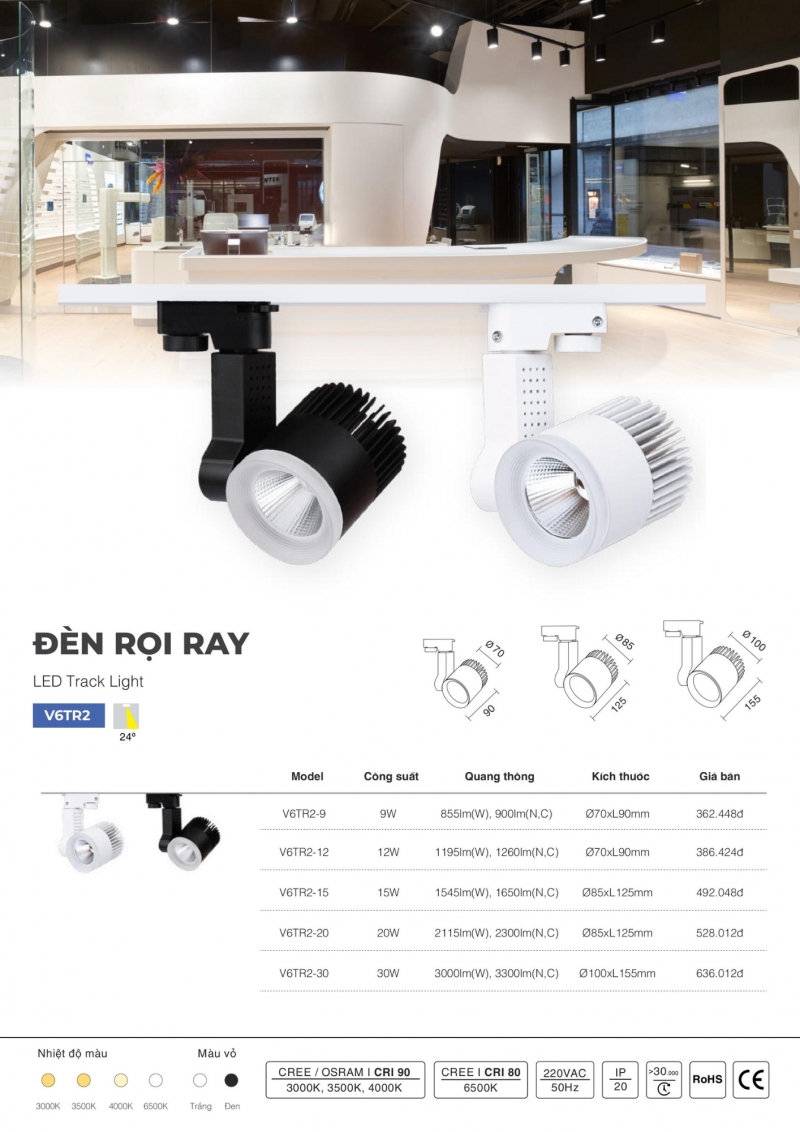 Đèn rọi ray 12W V6TR2-12 Vinaled