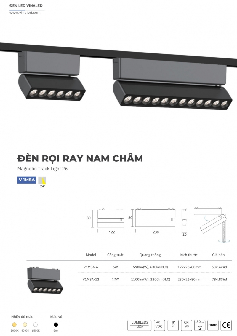 Đèn rọi ray nam châm 12W V1MSA-12 Vinaled