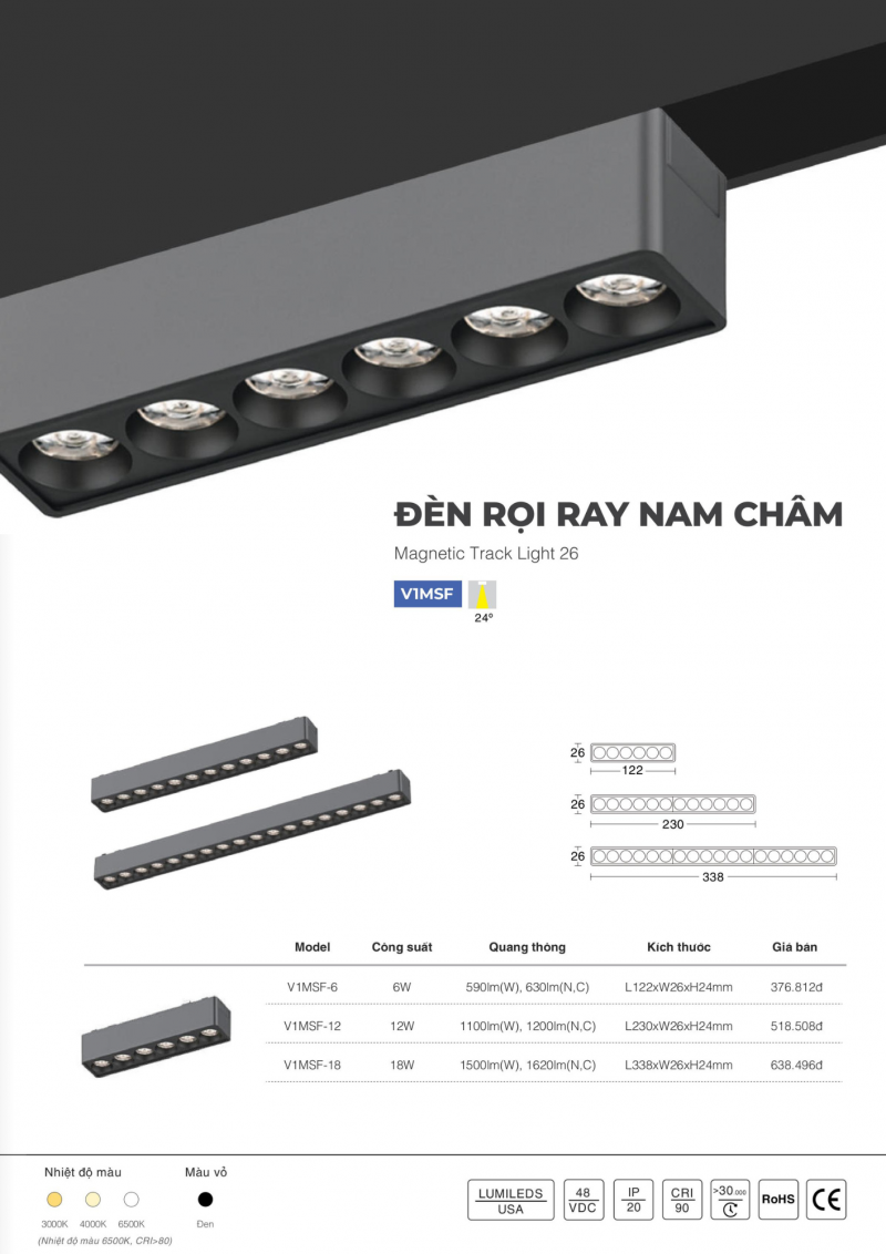 Đèn rọi ray nam châm 12W V1MSF-12 Vinaled