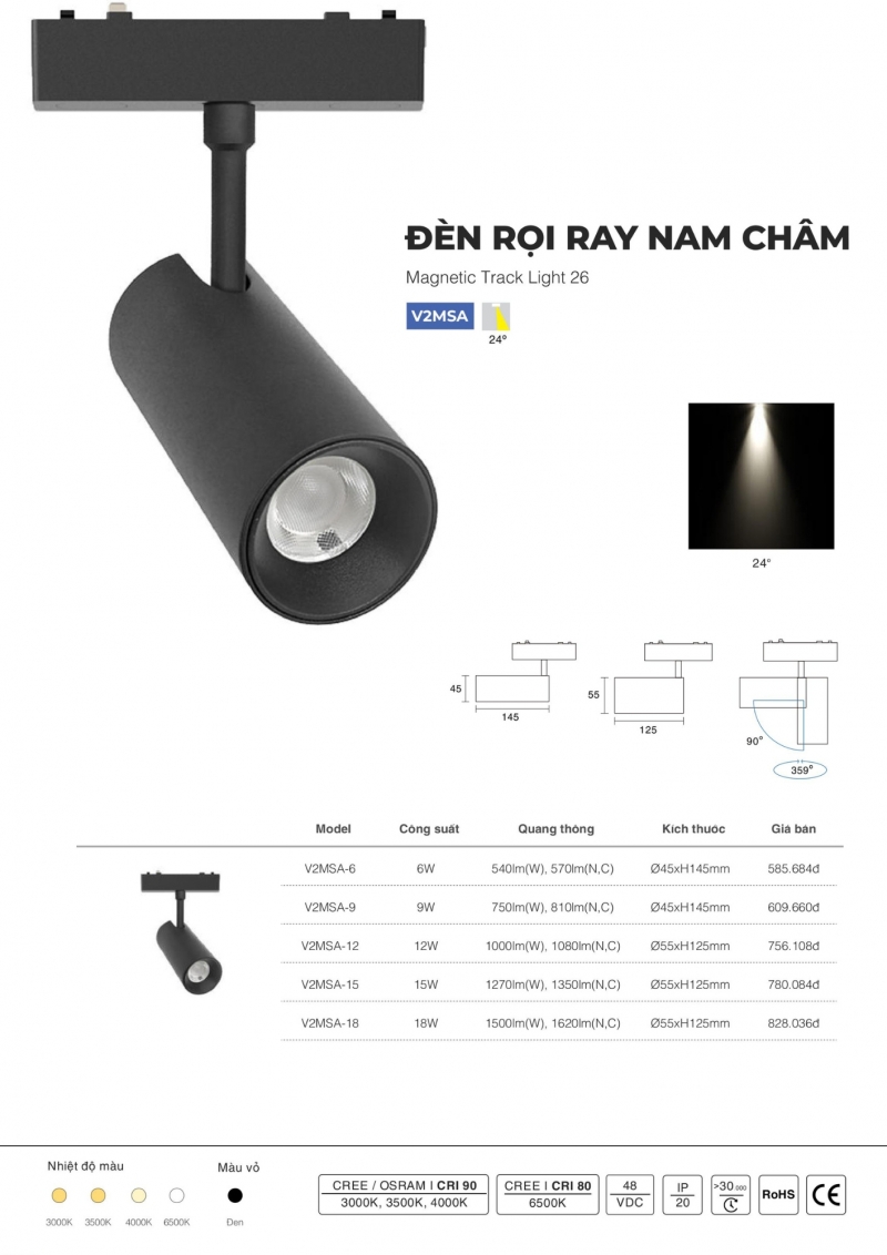 Đèn rọi ray nam châm 15W V2MSA-15 Vinaled
