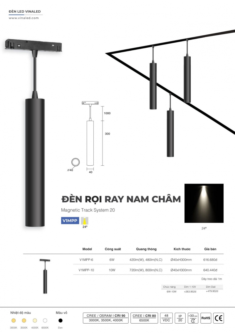 Đèn rọi ray nam châm 6W V1MPP-6 Vinaled 