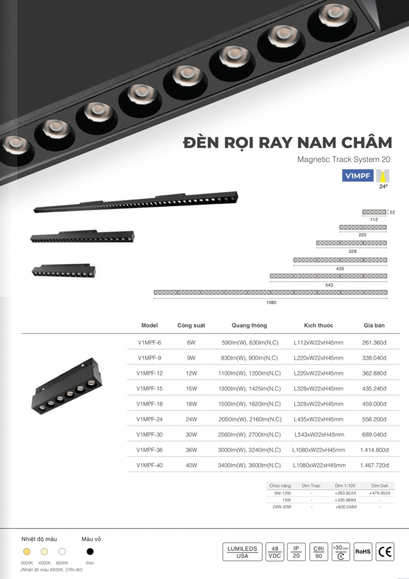 Đèn rọi ray nam châm 9W V1MPF-9 Vinaled 