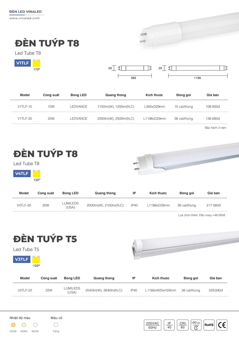 Đèn tuýp led T5 22W V3TLF-22 1m2 Vinaled 