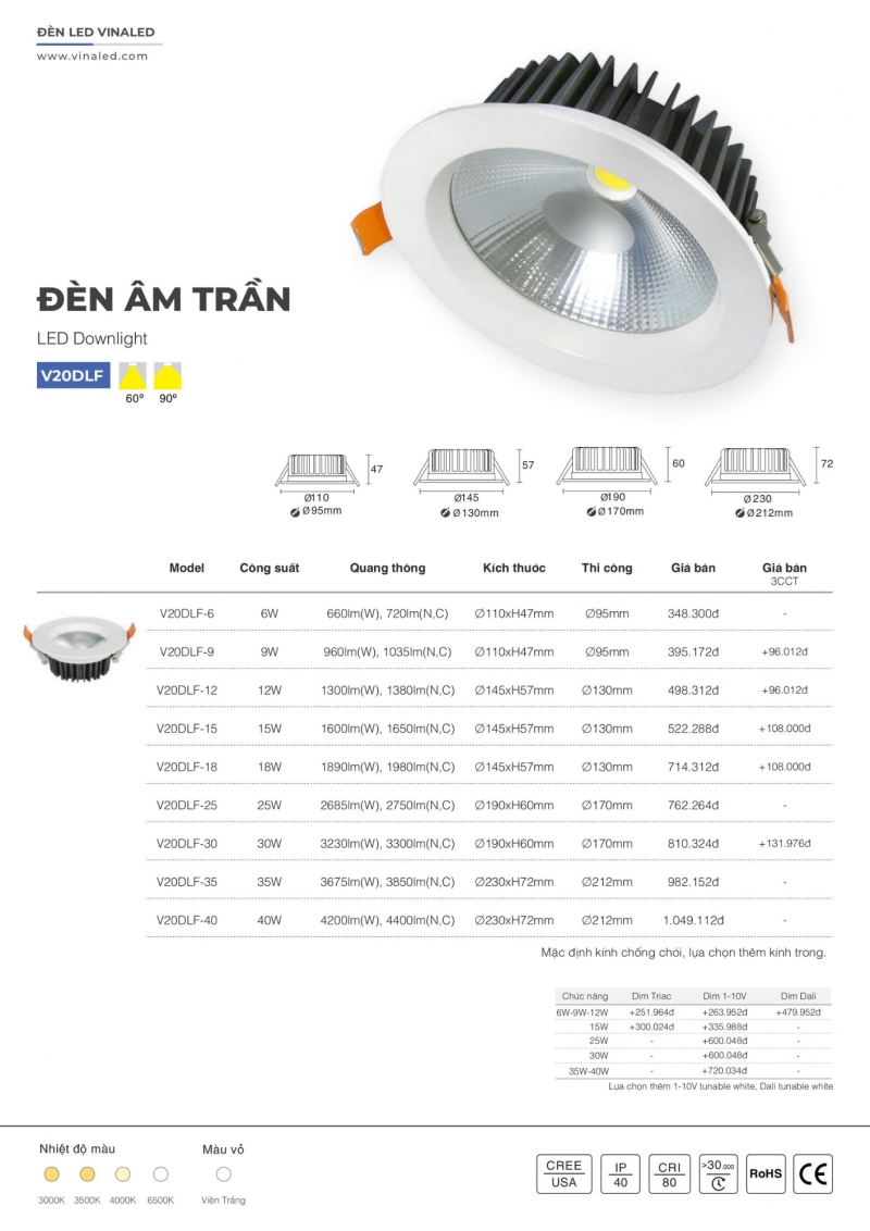 Đèn led âm trần 30W V20DLF-30 Vinaled
