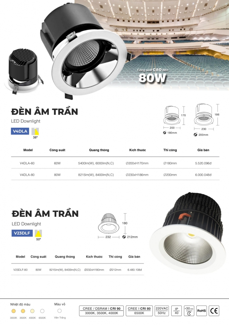 Đèn led âm trần 80W V4DLA-80 Vinaled