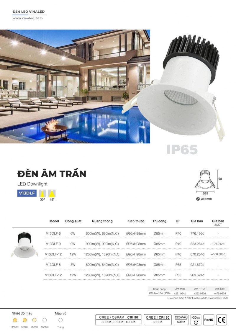 Đèn led âm trần 12W V13DLF-12 Vinaled