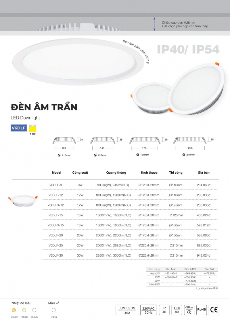 Đèn led âm trần 12W V6DLF-12 Vinaled