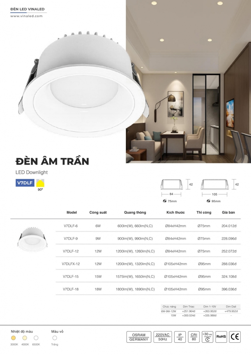 Đèn led âm trần 12W V7DLFX-12 Vinaled