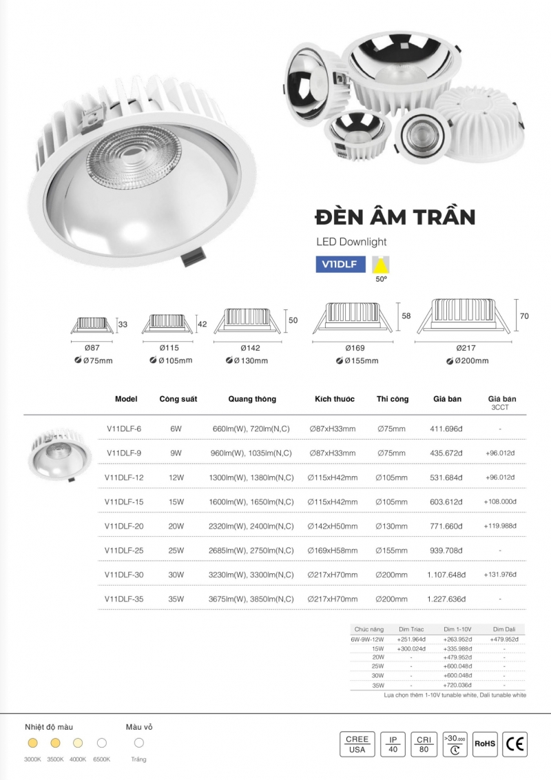 Đèn led âm trần 15W V11DLF-15 Vinaled