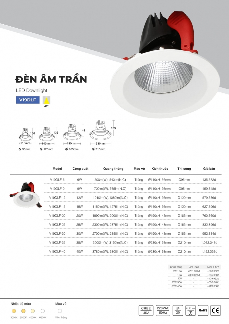 Đèn led âm trần 20W V19DLF-20 Vinaled