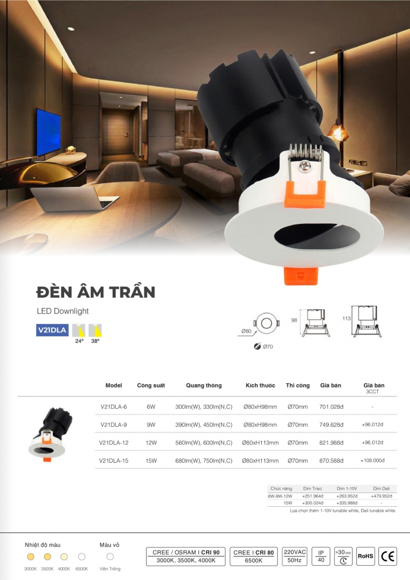 Đèn led âm trần 6W V21DLA-6 Vinaled 