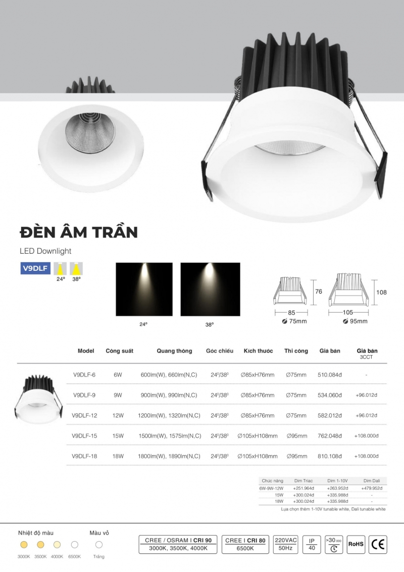 Đèn led âm trần 6W V8DLF-6 Vinaled