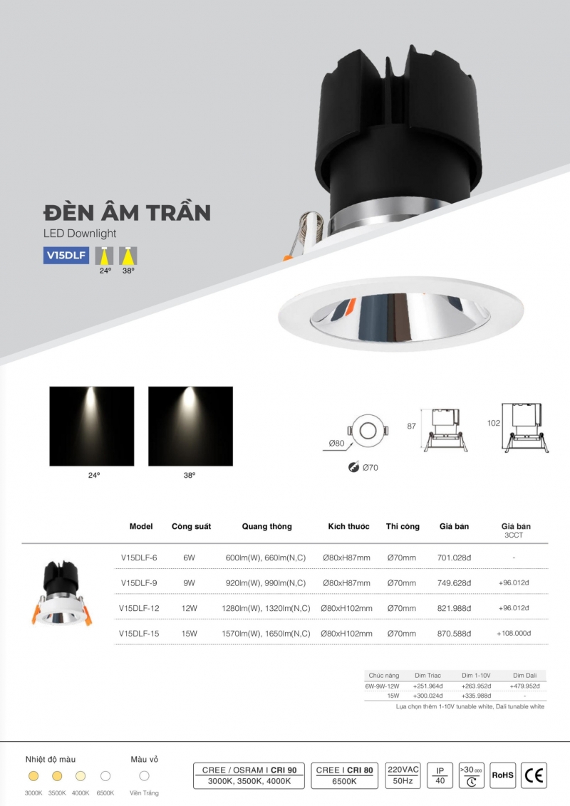 Đèn led âm trần 6W V15DLF-6 Vinaled