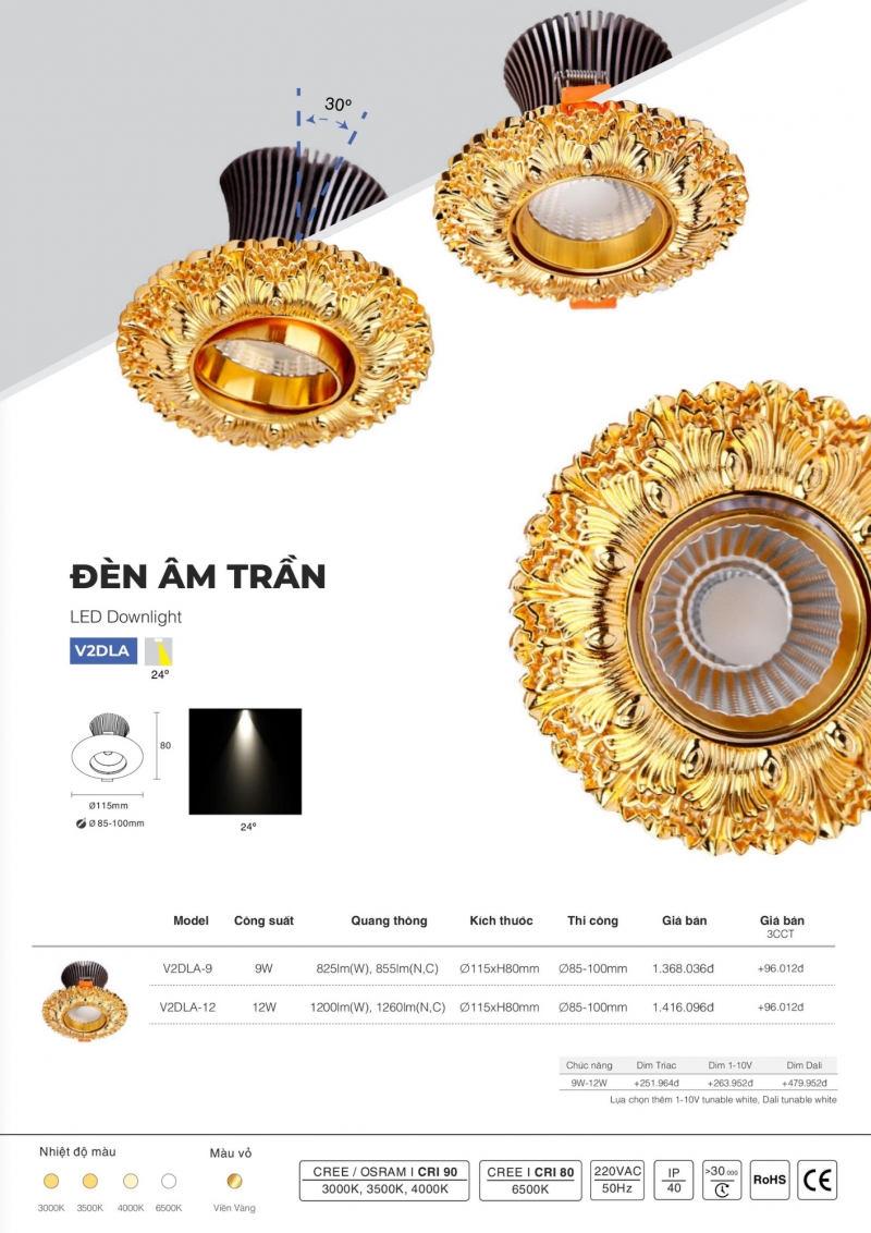 Đèn led âm trần 9W V2DLA-9 Vinaled