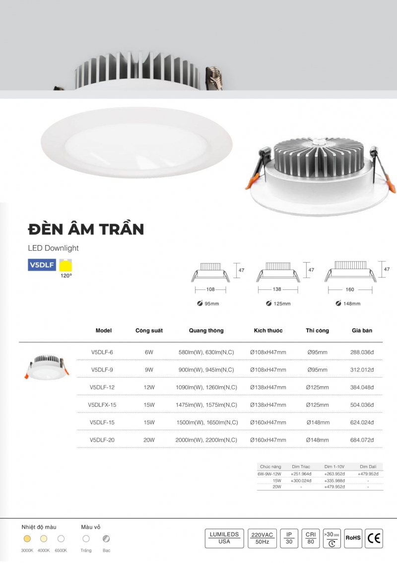 Đèn led âm trần 9W V5DLF-9 Vinaled