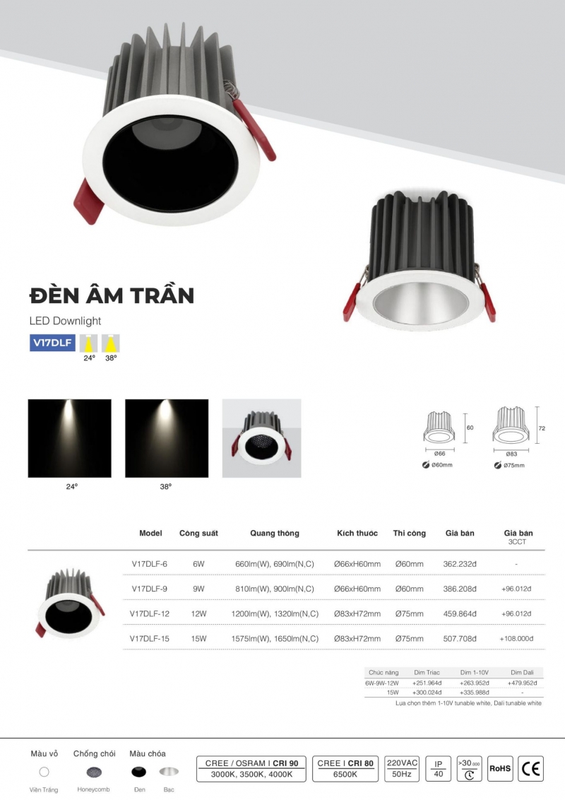 Đèn led âm trần chóa bạc 9W V17DLF-9 Vinaled