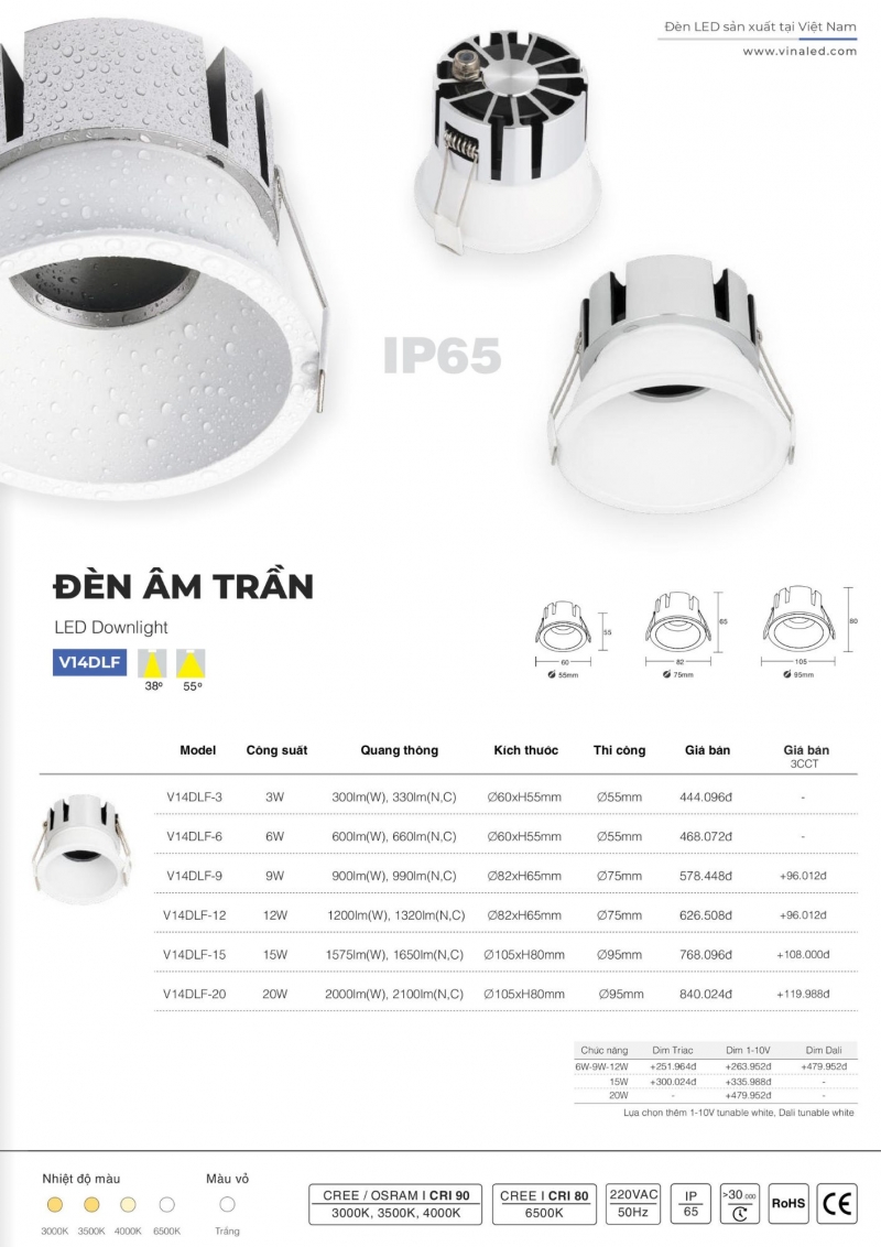 Đèn led âm trần chống thấm 9W V14DLF-9 Vinaled IP65