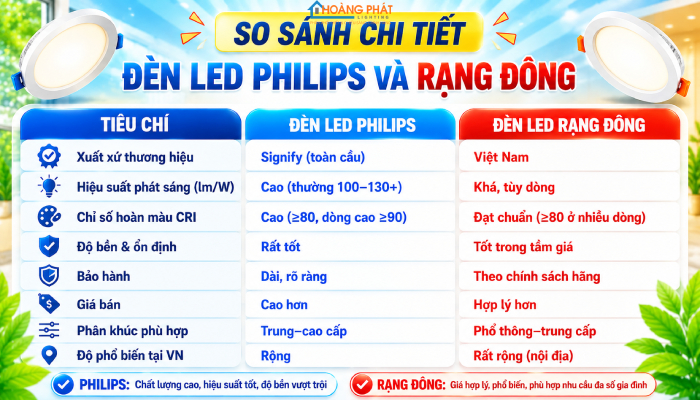 So sánh đèn led Philips và Rạng Đông