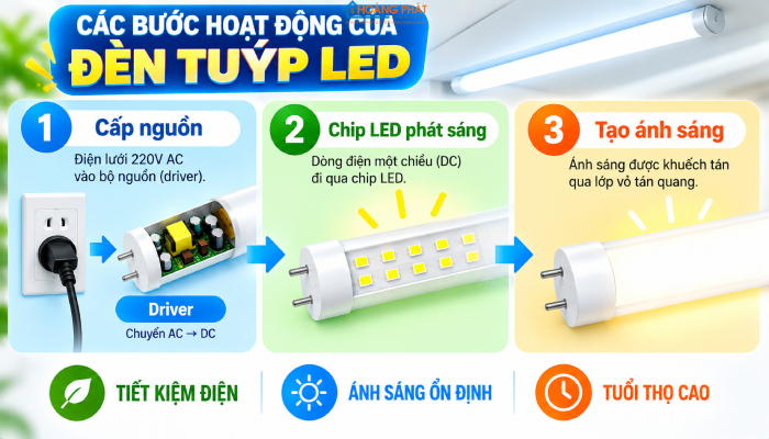 Nguyên lý hoạt động của đèn tuýp led
