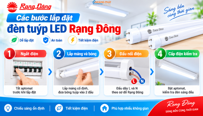 Hướng dẫn lắp đặt đèn led tuýp Rạng đông