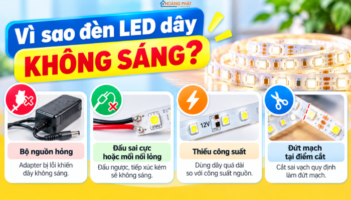 Tại sao đèn led dây không sáng và cách sửa chữa