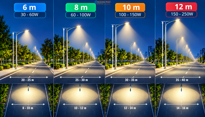 Cách Chọn Đèn Đường LED Theo Chiều Cao Cột Và Khoảng Cách?