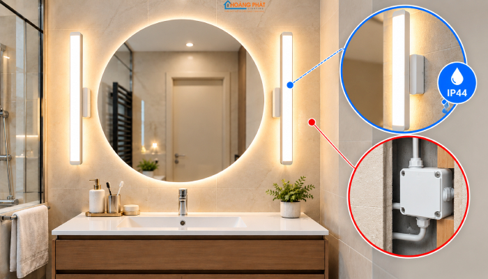 Đèn Gương Nhà Tắm Chống Nước: Tiêu Chuẩn IP & Cách Bố Trí