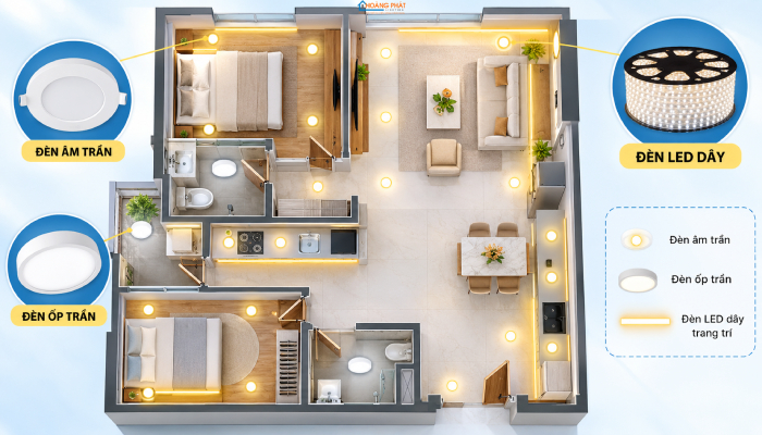 Chi phí lắp đèn LED cho căn hộ 2 phòng ngủ: danh mục và dự toán