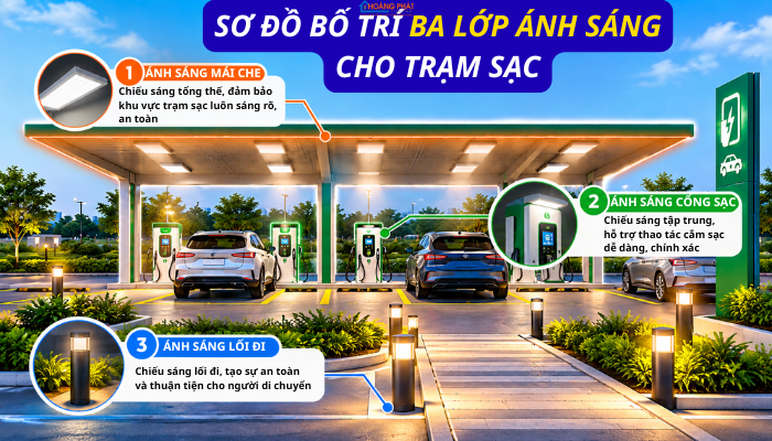 Giải Pháp Chiếu Sáng Trạm Sạc Xe Điện: An Toàn, Đủ Sáng, Bền Bỉ