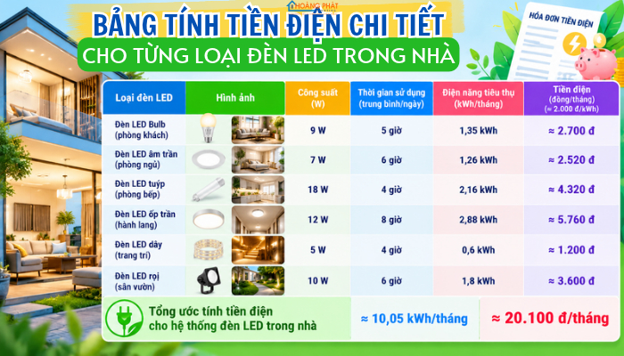 Cách Tính Tiền Điện Đèn LED Tiêu Thụ Mỗi Tháng: Công Thức Đơn Giản