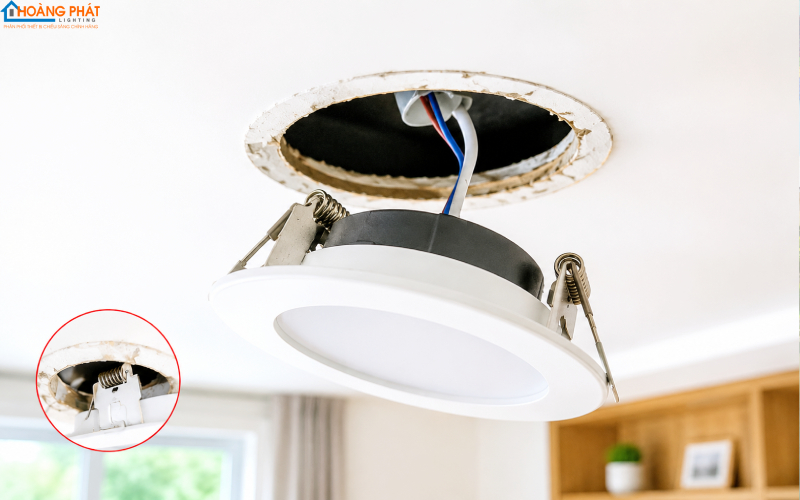 Ảnh đèn downlight âm trần bị xệ, lỏng khỏi mặt trần thạch cao