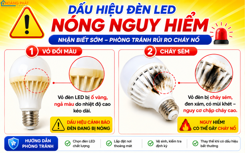 Dấu hiệu đèn led nóng nguy hiểm