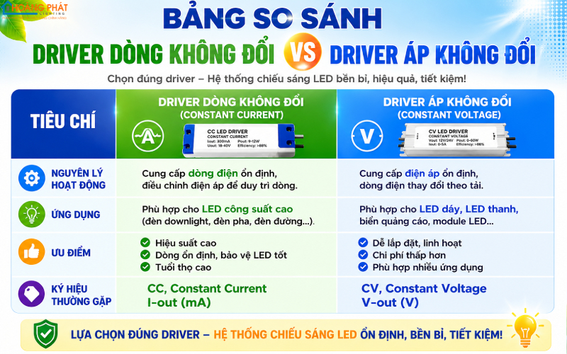 Driver Đèn LED Dòng Không Đổi Và Áp Không Đổi: Cách Chọn Chuẩn Kỹ Thuật