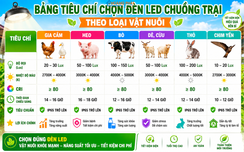 Tiêu chí chọn đèn led chuồng trại chăn nuôi