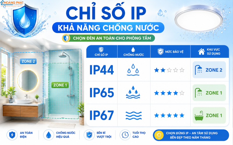 Giải Pháp Chiếu Sáng Phòng Tắm: Chống Ẩm, Chống Chói Đúng Chuẩn