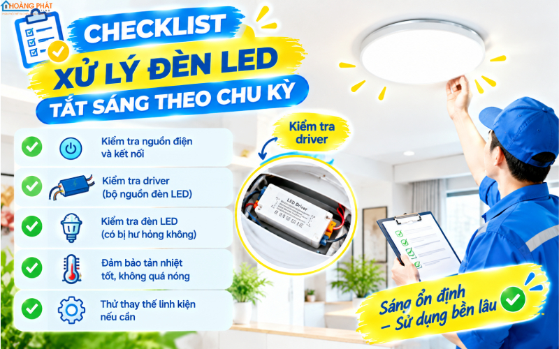 Checklist đèn LED chớp tắt chu kỳ