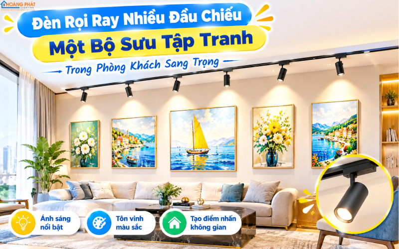 Đèn rọi ray chiếu bộ sưu tập tranh phòng khách