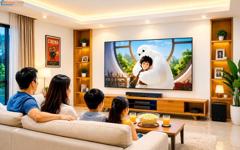 Kịch bản ánh sáng xem phim phòng khách