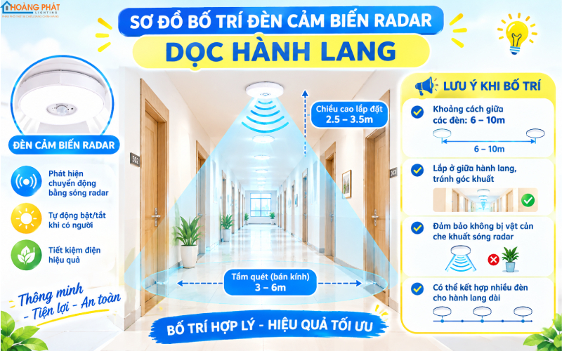 Lắp đặt đèn cảm biến radar hành lang
